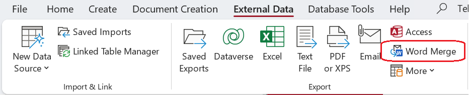 Word Mail Merge in MS Access