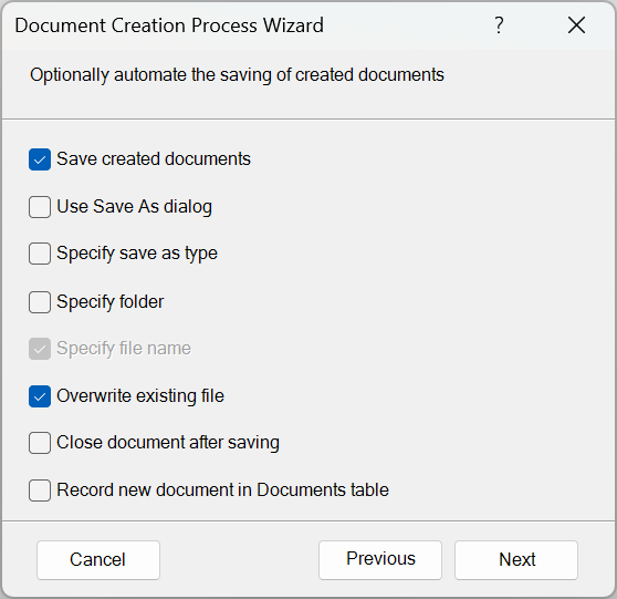 decide what policies to apply for saving the generated document