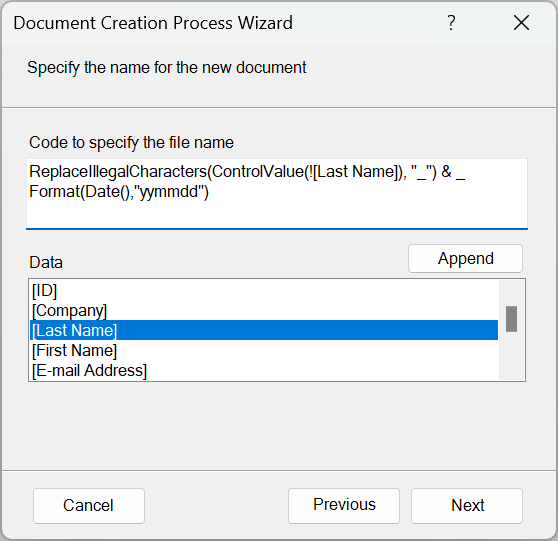 building your document naming expression